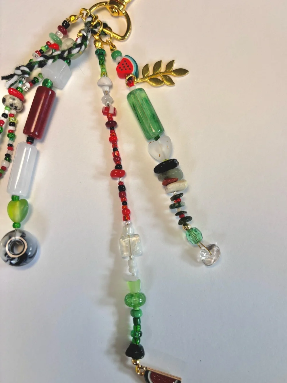 🍉 𓂆 🕊️Bag Charm. Handmade and designed by seller. Beaded with Gold Hardware